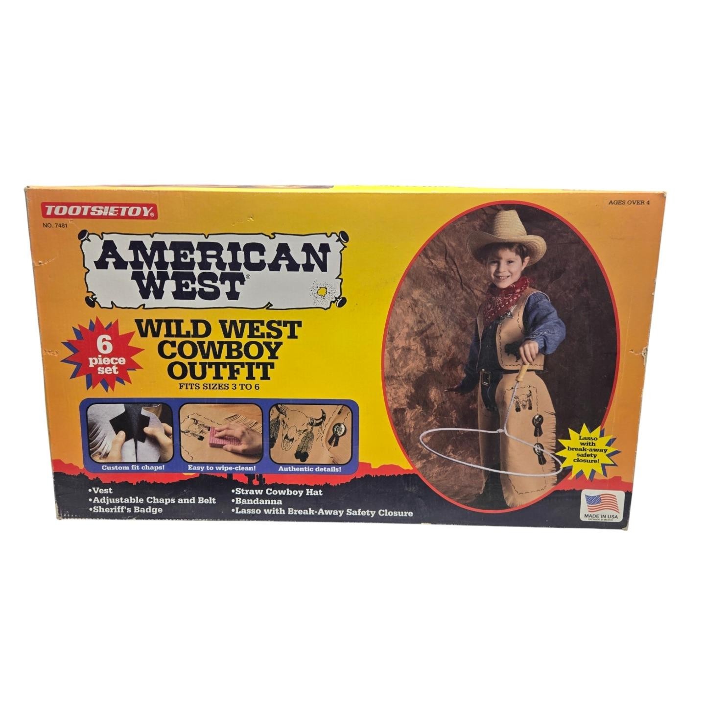 RARE NOS Vintage Tootsietoy American West Wild West Cowboy Outfit w/ Chaps MIB