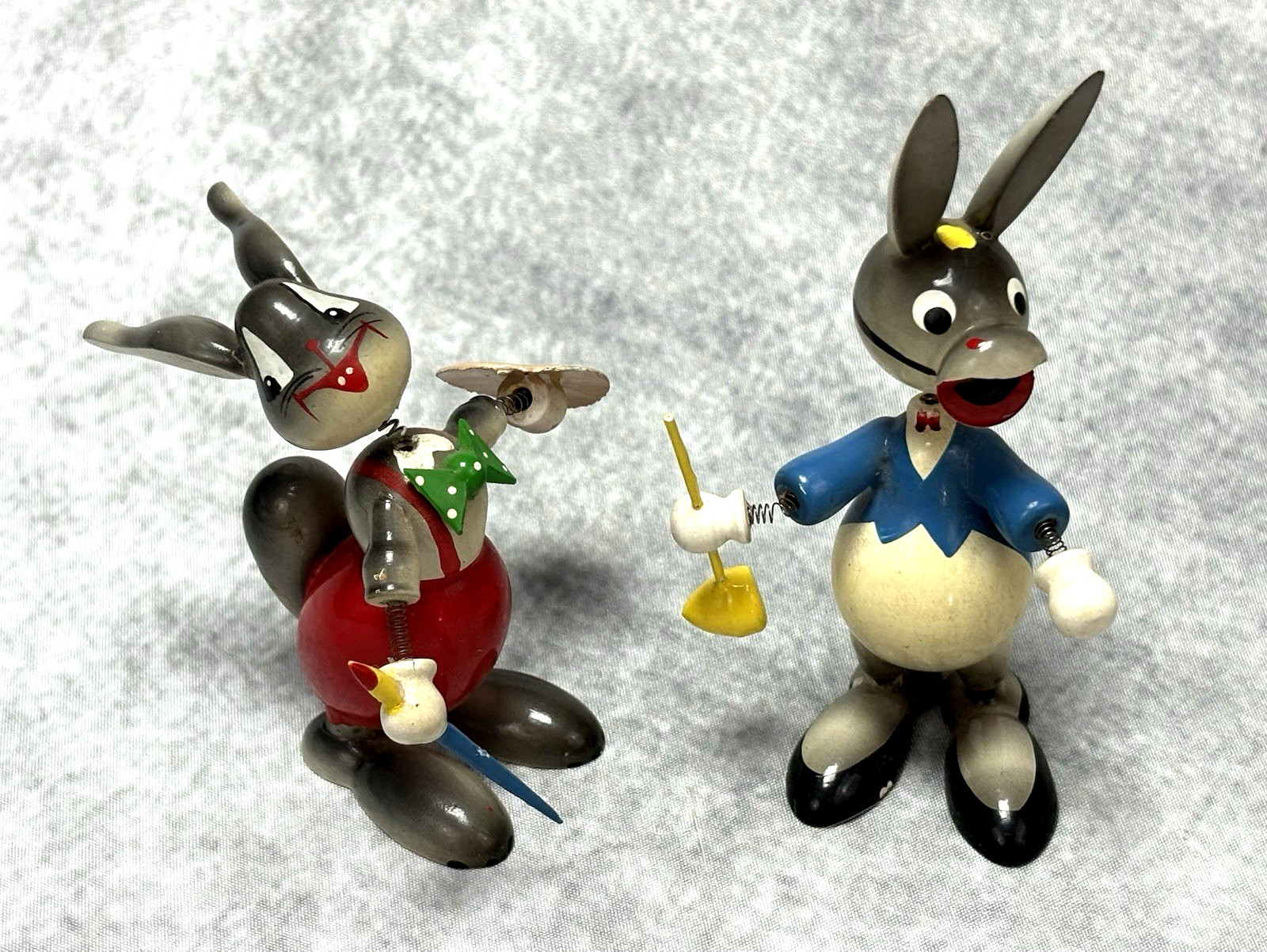 Goula 1950s WOOD NODDERS / WOBBLERS “Painter Rabbit & Donkey” Made in Spain