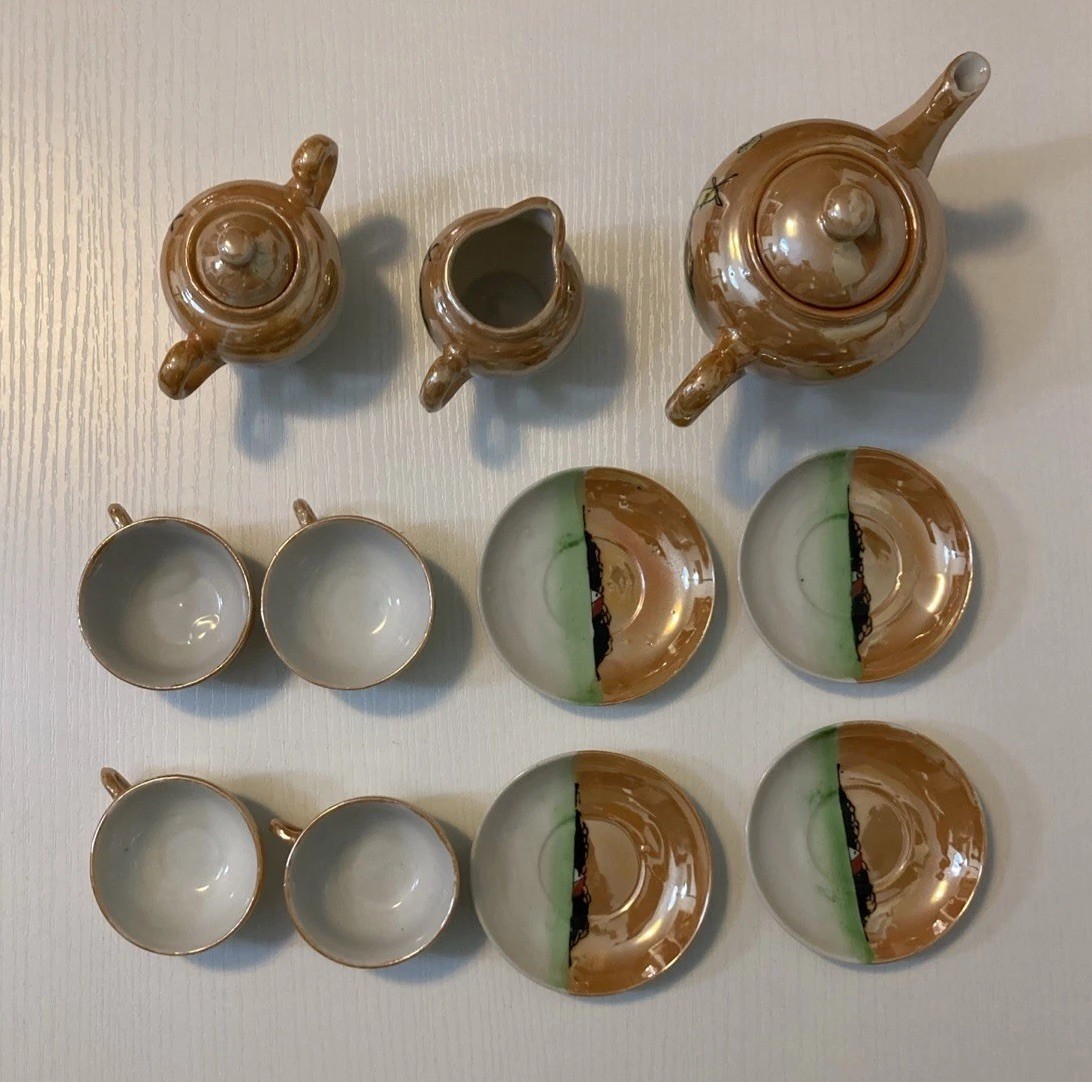 X13 Piece Dutch Design Windmill Made In Japan Porcelain Childrens Tea Set