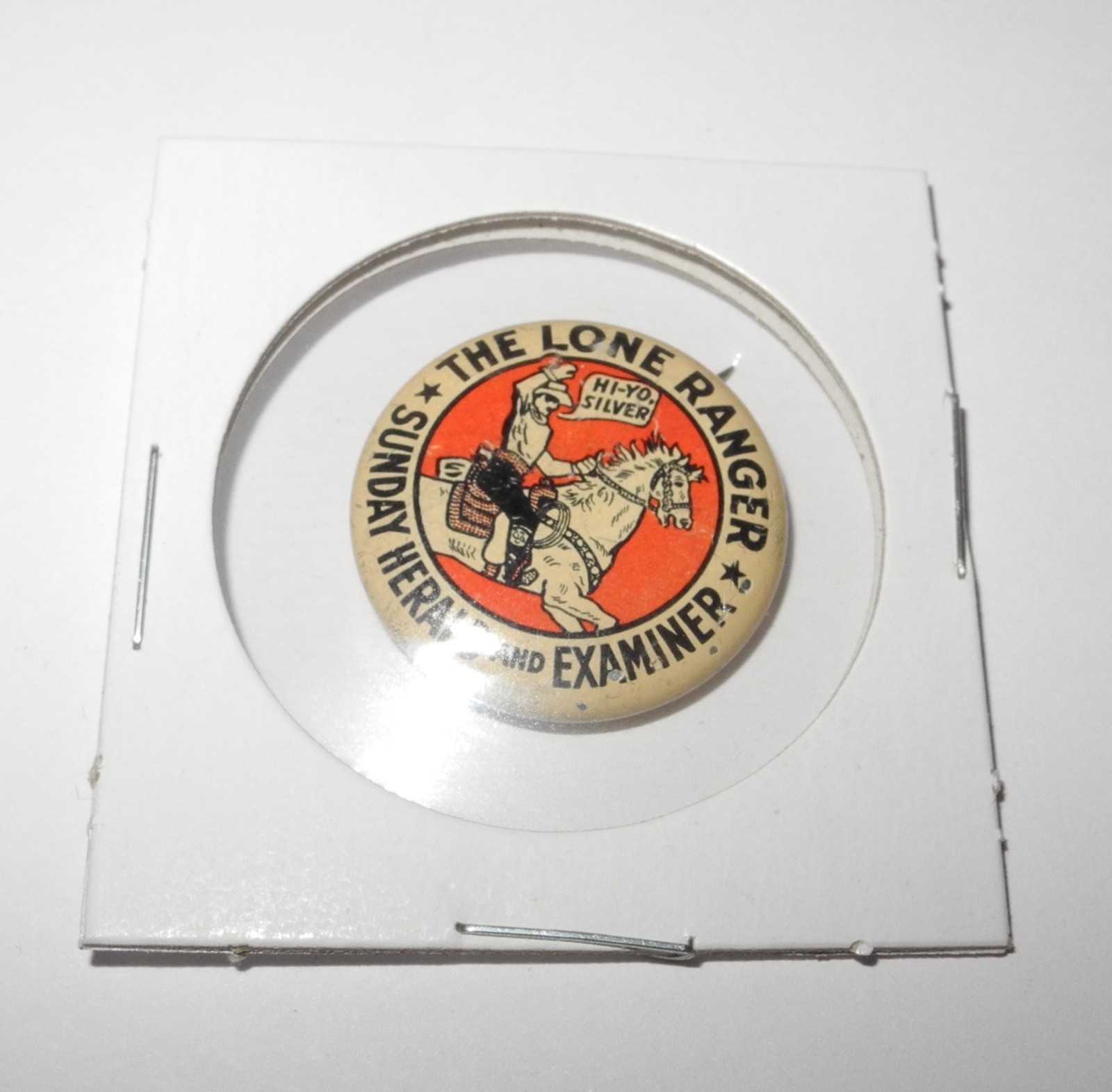 1930s Lone Ranger Sunday Herald and Examiner Newspaper Greenduck Pin Coin Button