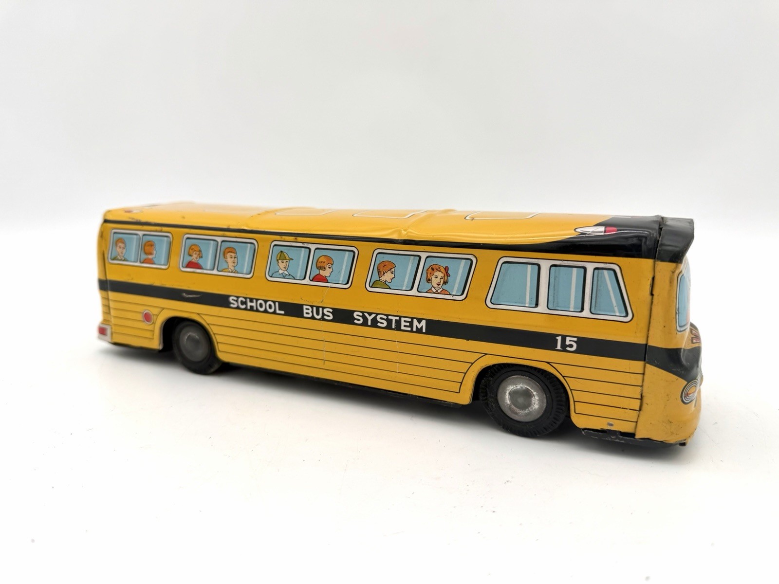 Vintage Japanese Tin Litho School Bus System Friction Toy Made In Japan