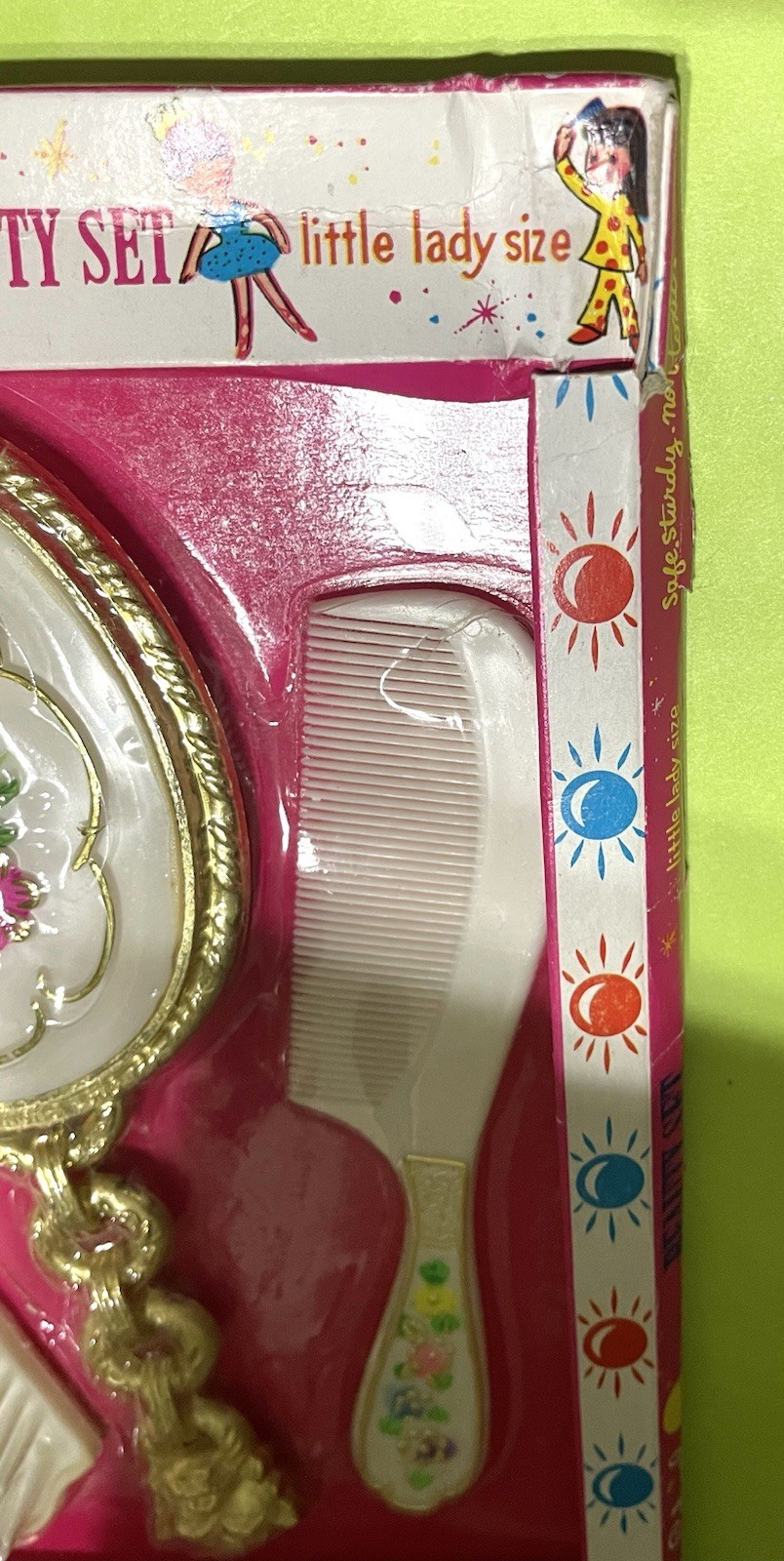 Vintage Children’s Floral/White/Gold Beauty Vanity Set-Mirror Brush Comb