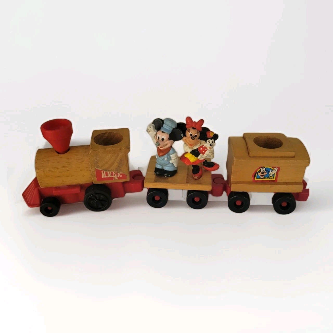 Vintage Disney Mickey Mouse Rail Road Toy Train 1972 Mattel Wood Minnie Figures