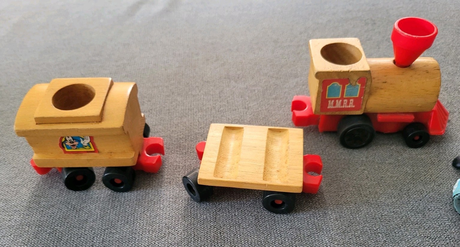 Vintage Disney Mickey Mouse Rail Road Toy Train 1972 Mattel Wood Minnie Figures
