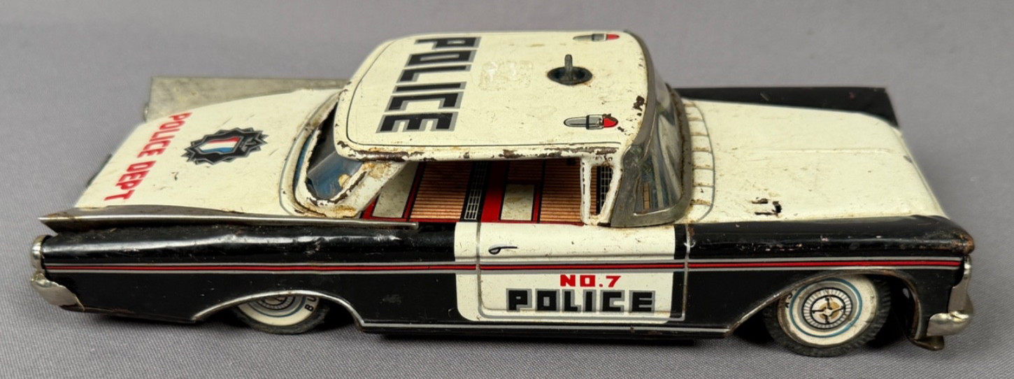 VTG 1959 Yonezowa Buick Police Car No. 7 Tin Litho Friction Toy Japan