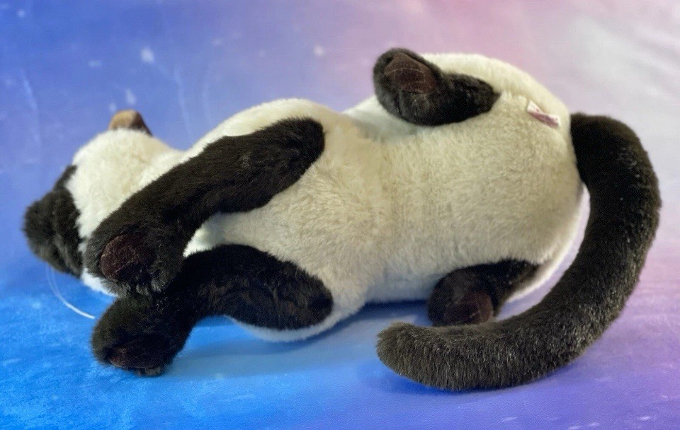 19″ Vintage Dakin Elegante Siamese Cat Lying Large Stuffed Animal Plush Blue Eye