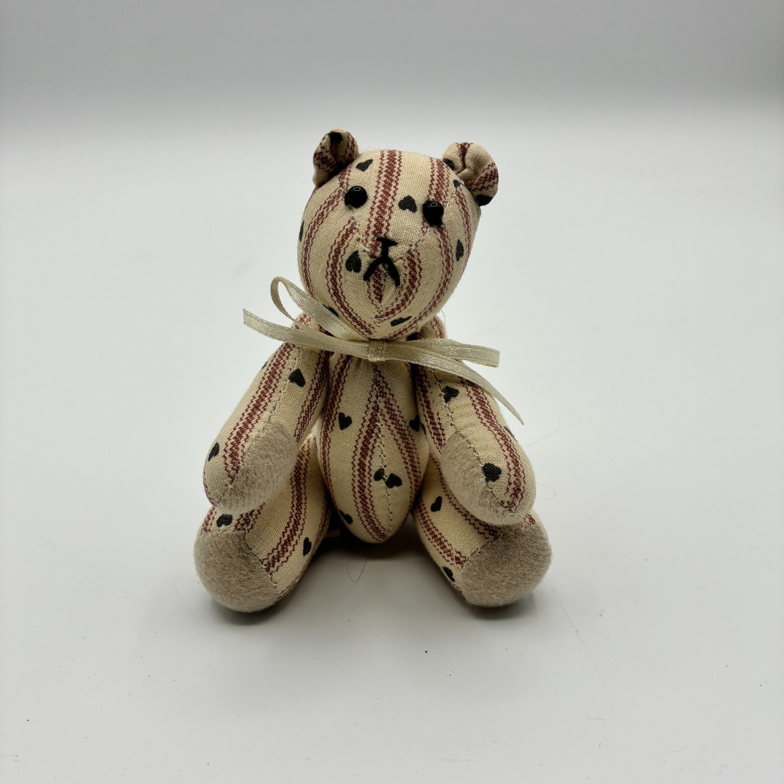 Tender Heart Treasures Mini Jointed Teddy Bear Fabric Primitive Folk Art 5″