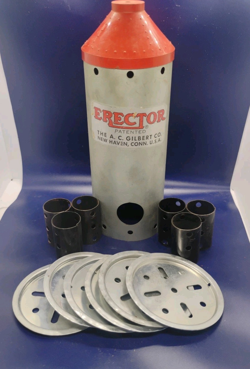 Gilbert Erector Set Boiler w/ Plastic Top, 6) Stacks & 6) Turret Plates