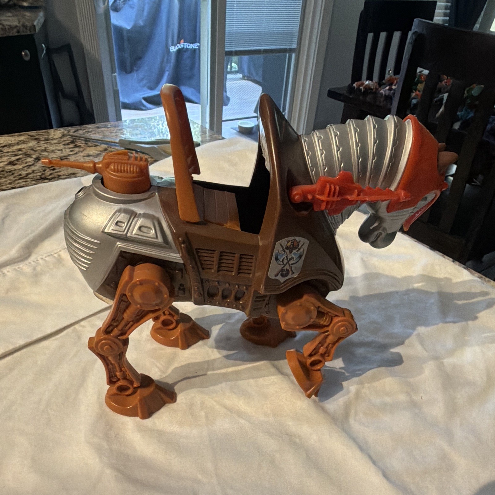 Vintage Brown & Silver Robot Horse Toy Figure with Saddle, Ages 4-11