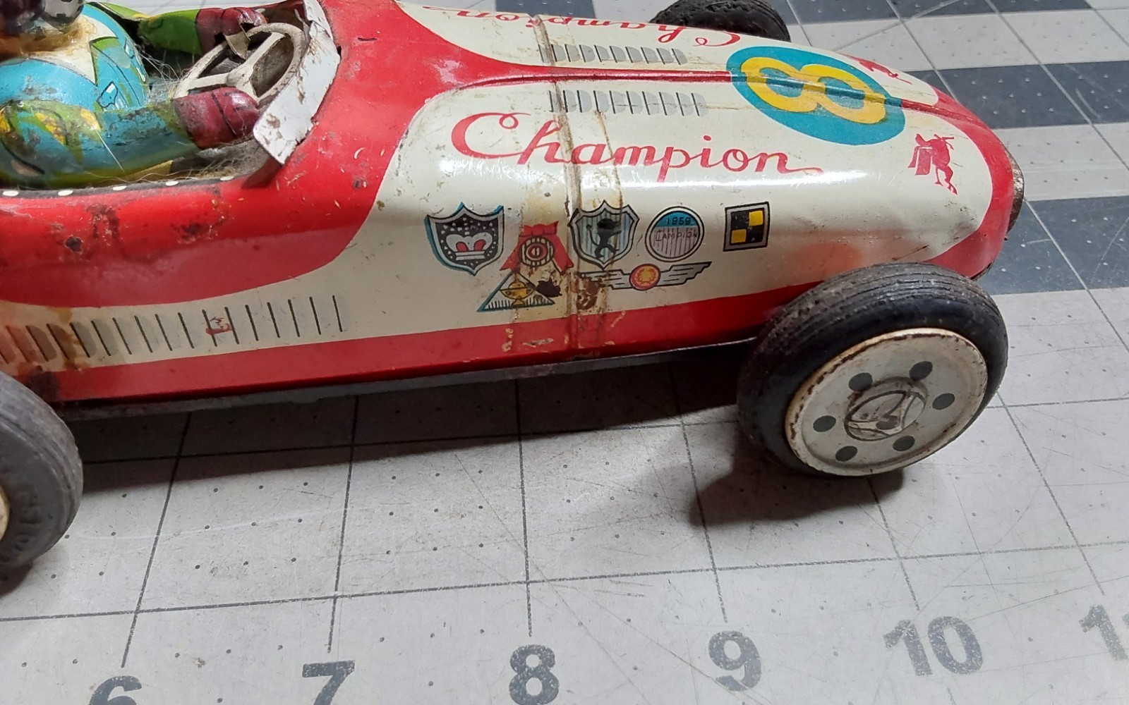1950’s ATC Asahi Japan Tin Friction Champion 8 Mobilgas Toy Race Car