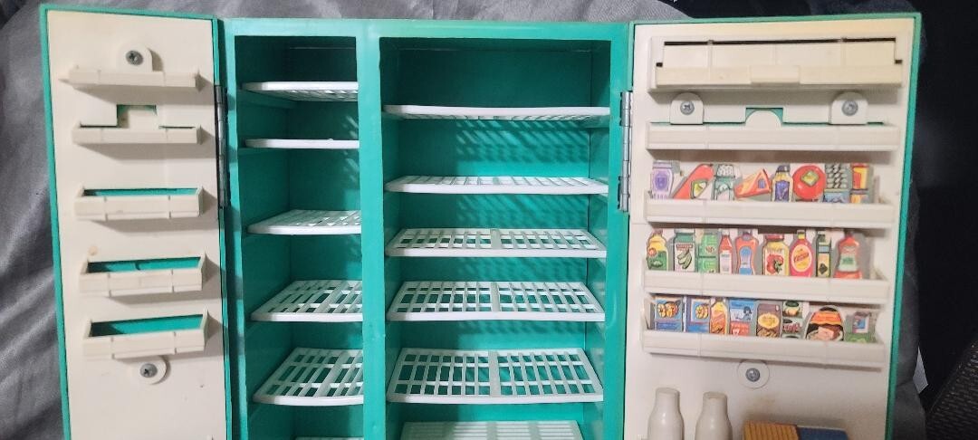 Vintage Topper Suzy Homemaker Toy Side by Side Refrigerator Teal 1969 Play Food