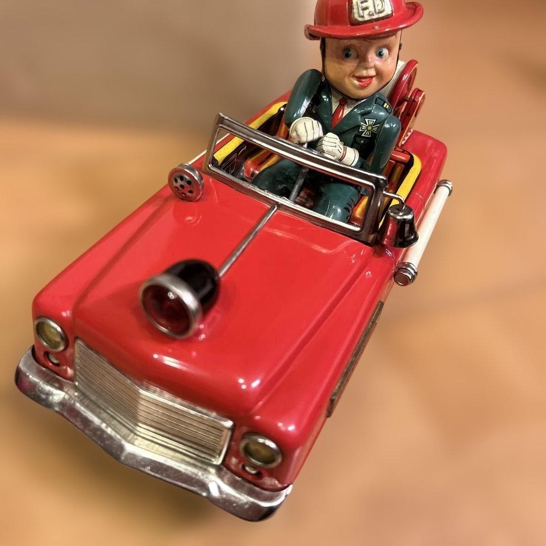 NOMURA TOY TN Vintage Tin Toy Fire Chief Fire Engine Showa Retro