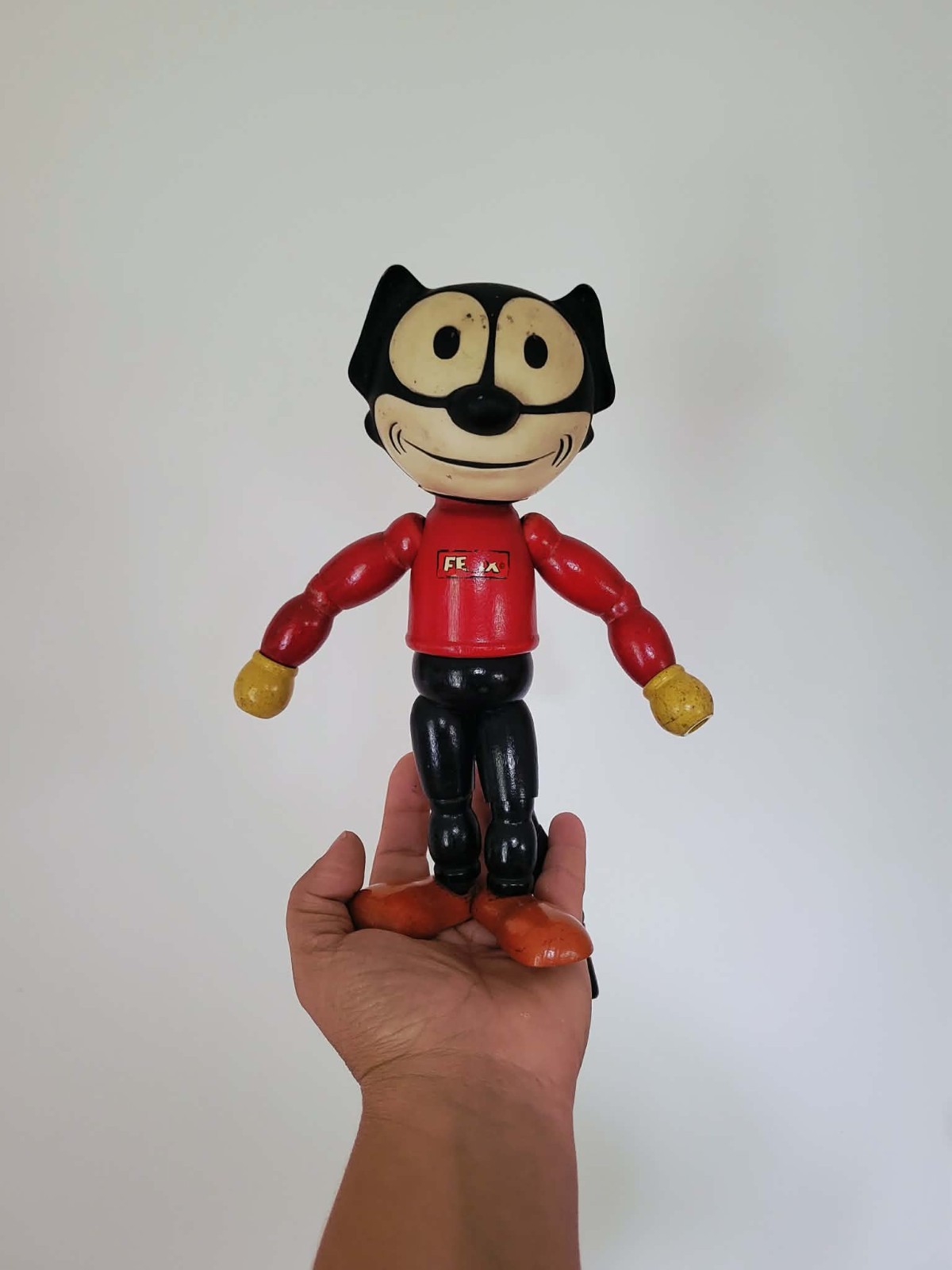 Vintage 1930’s Felix The Cat Wood Jointed Doll Rare Red Shirt Variant By Cameo