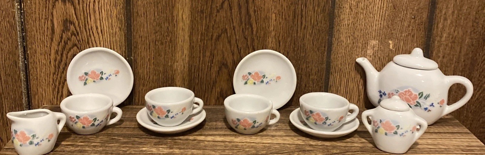 Vintage Miniature Porcelain Tea Set 13 pc Floral Design Dollhouse or Display