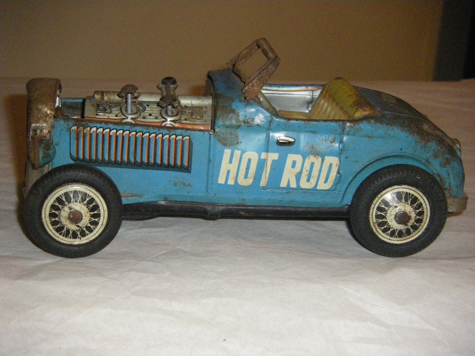 FORD HOT ROD CENTURY JAPOLY RACE CAR TIN FRICTION TOY T.N. JAPAN 1950s WORKING