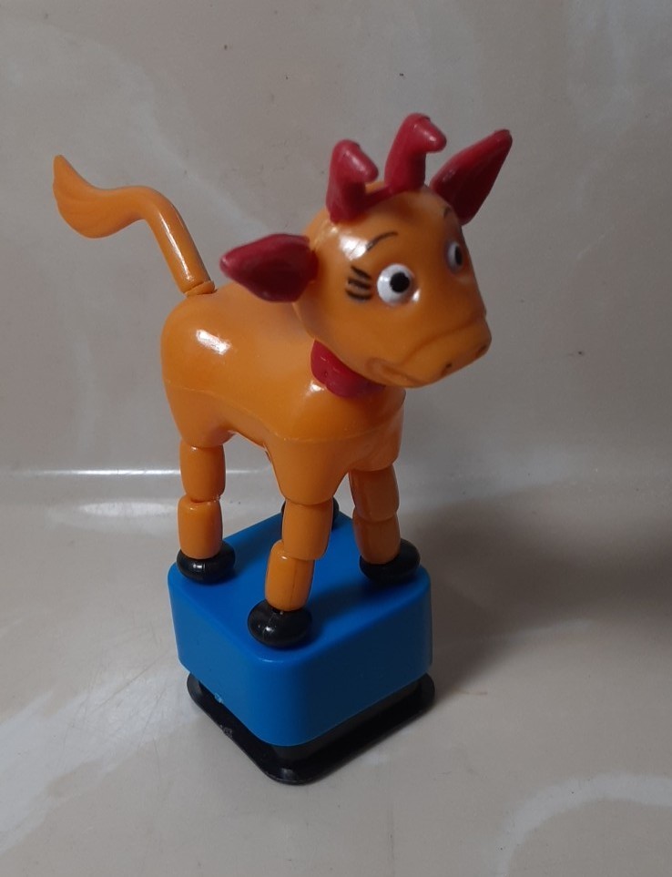 Vintage Yellow Cow? Goat? Thumb Push Button Puppet Toy