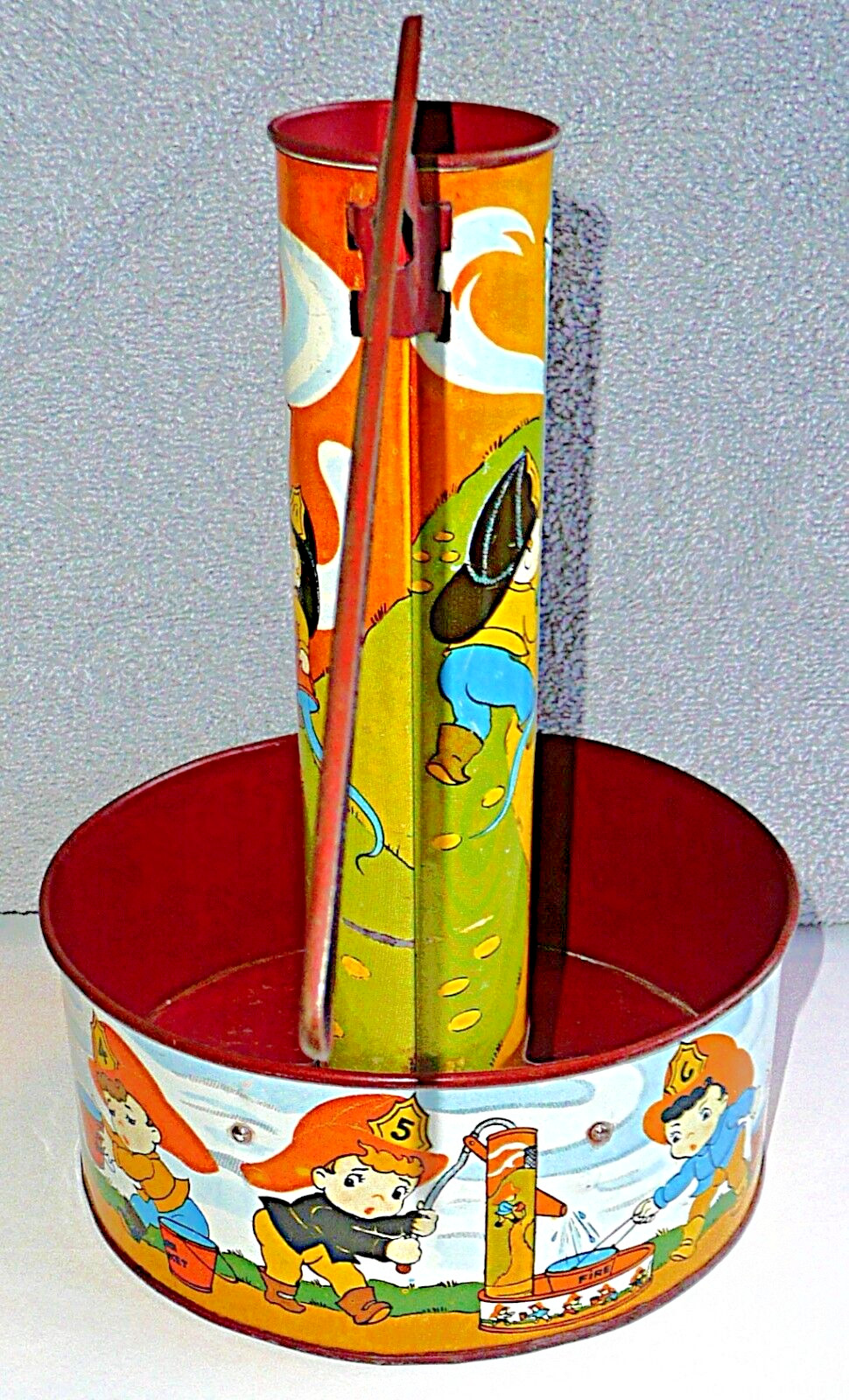 Vintage Ohio Art Fireman Tin Litho Water Pump Sand Toy