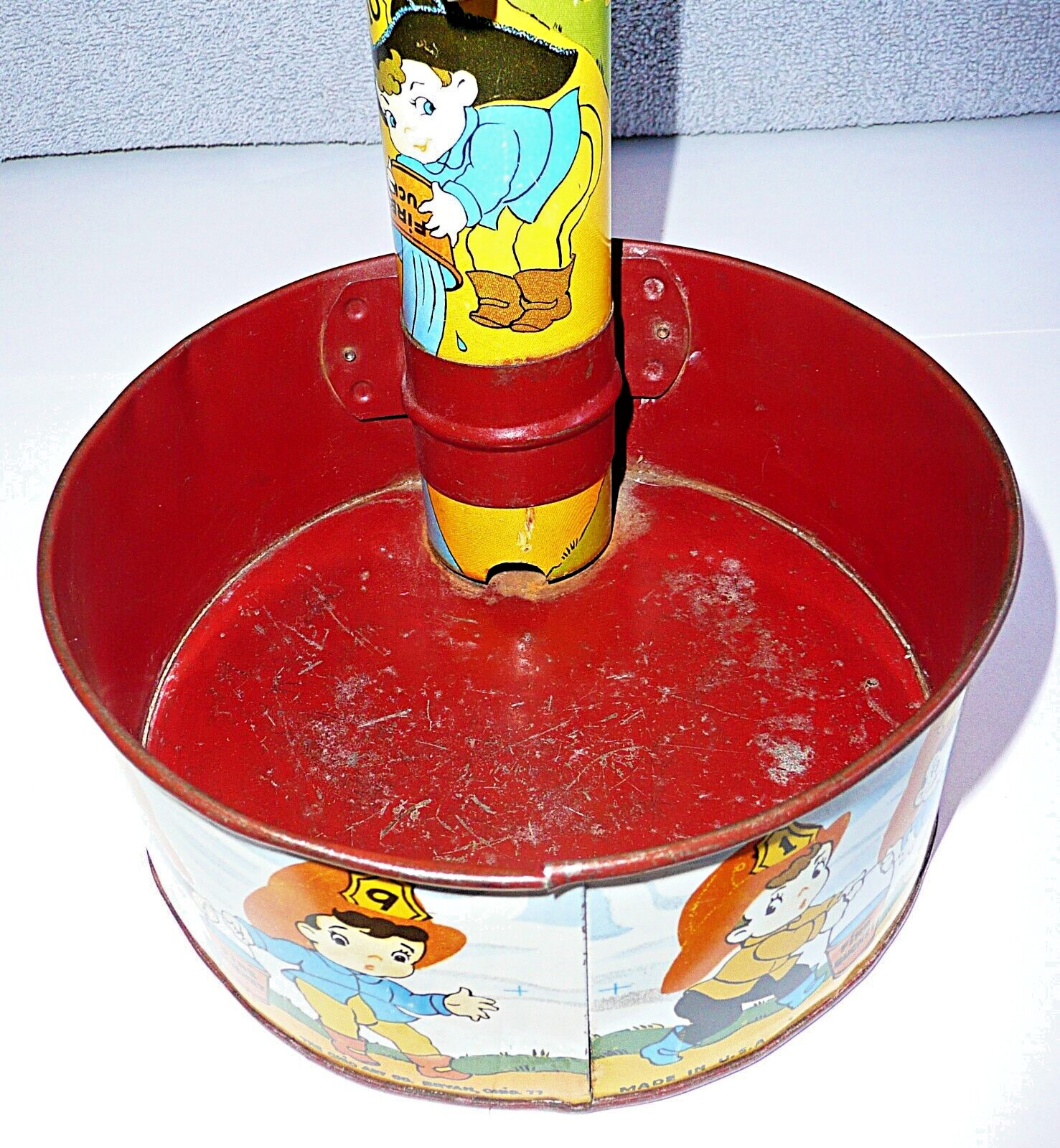 Vintage Ohio Art Fireman Tin Litho Water Pump Sand Toy