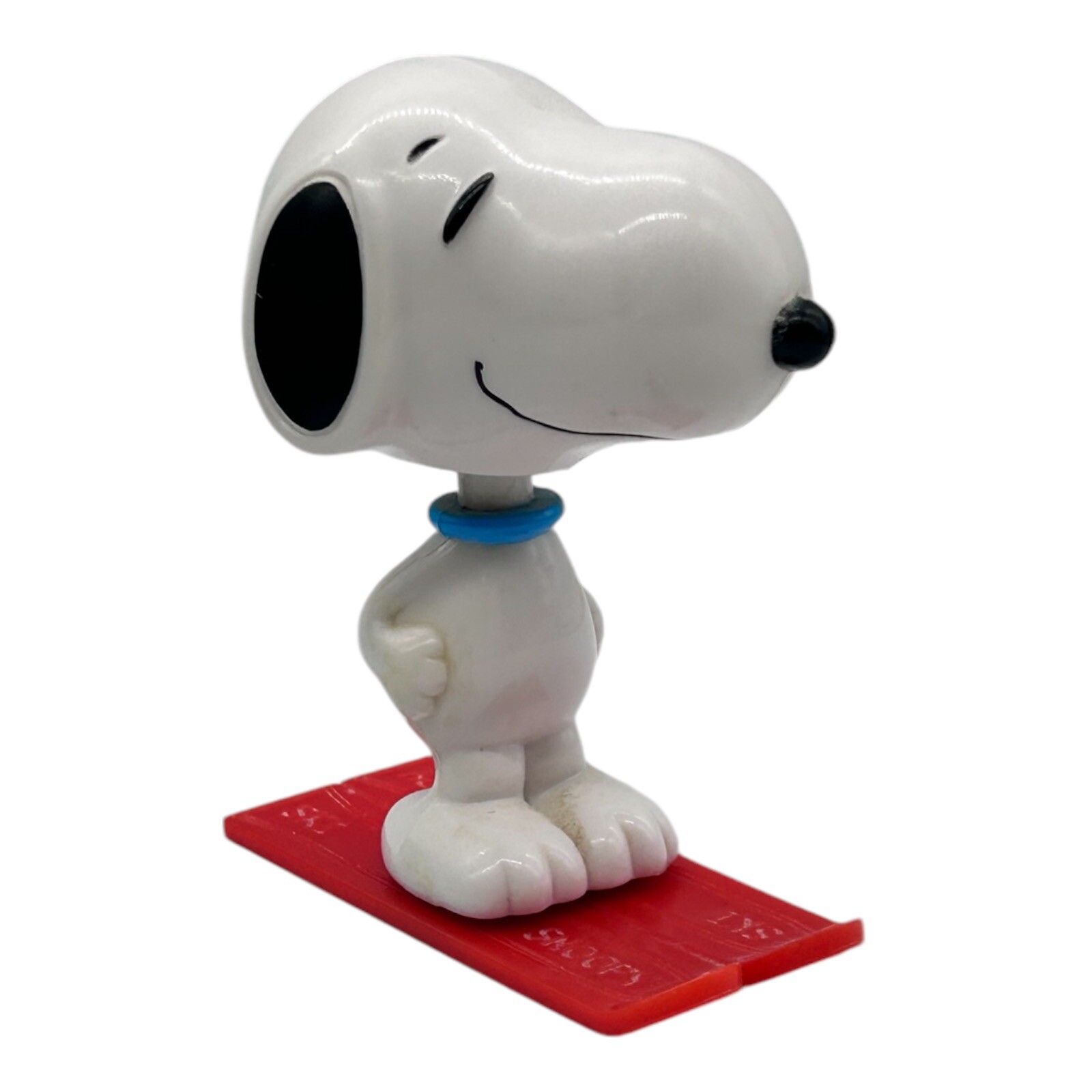 Snoopy Bobblehead Ski Blue Collar Red Skis Plastic Vintage 3″
