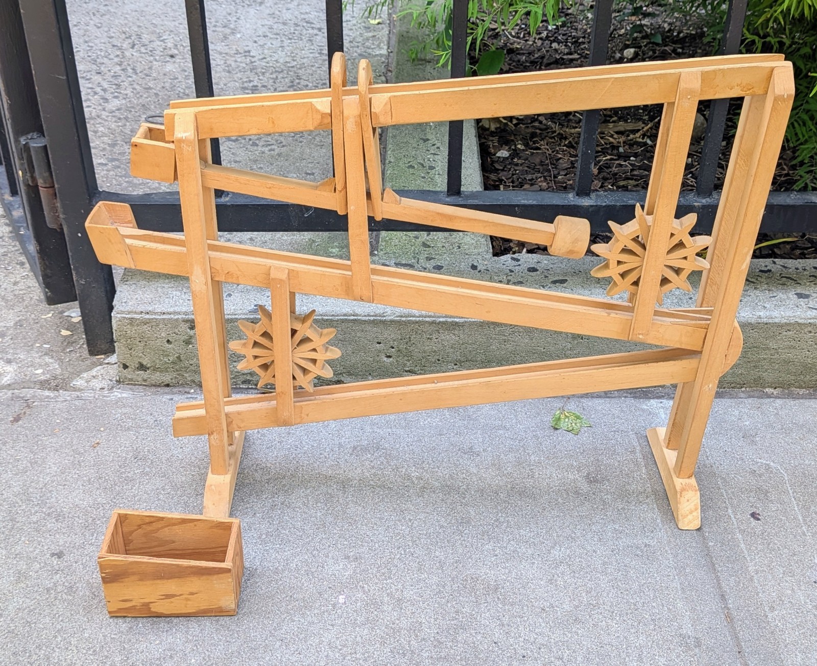 Vintage Handmade Marble Run Wooden Mechanical Toy – includes marble bin