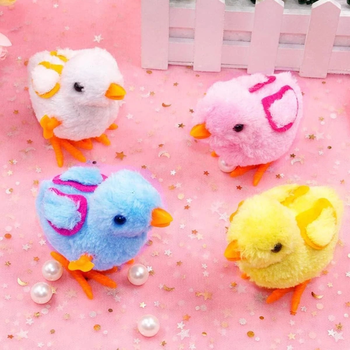 Cute Multicolored Wind-Up Chick and Bunny Toys – Ideal for Easter Baskets