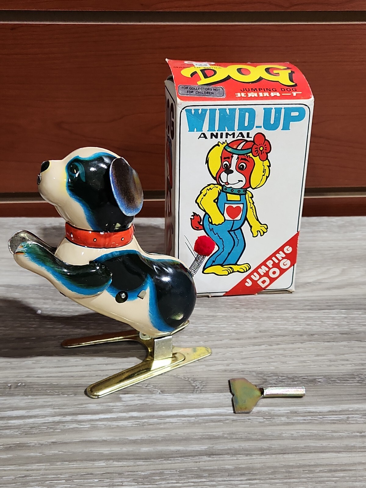 Jumping Dog Wind-Up Animal Toy, Vintage Chinese IN-BOX, Working.