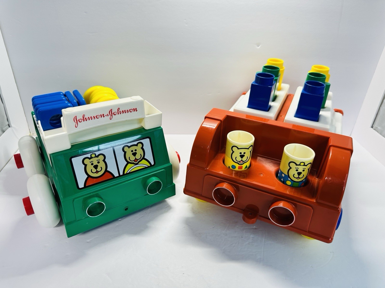 Vintage Johnson & Johnson Stack & Dump Truck & Shape Sorter Transporter Set