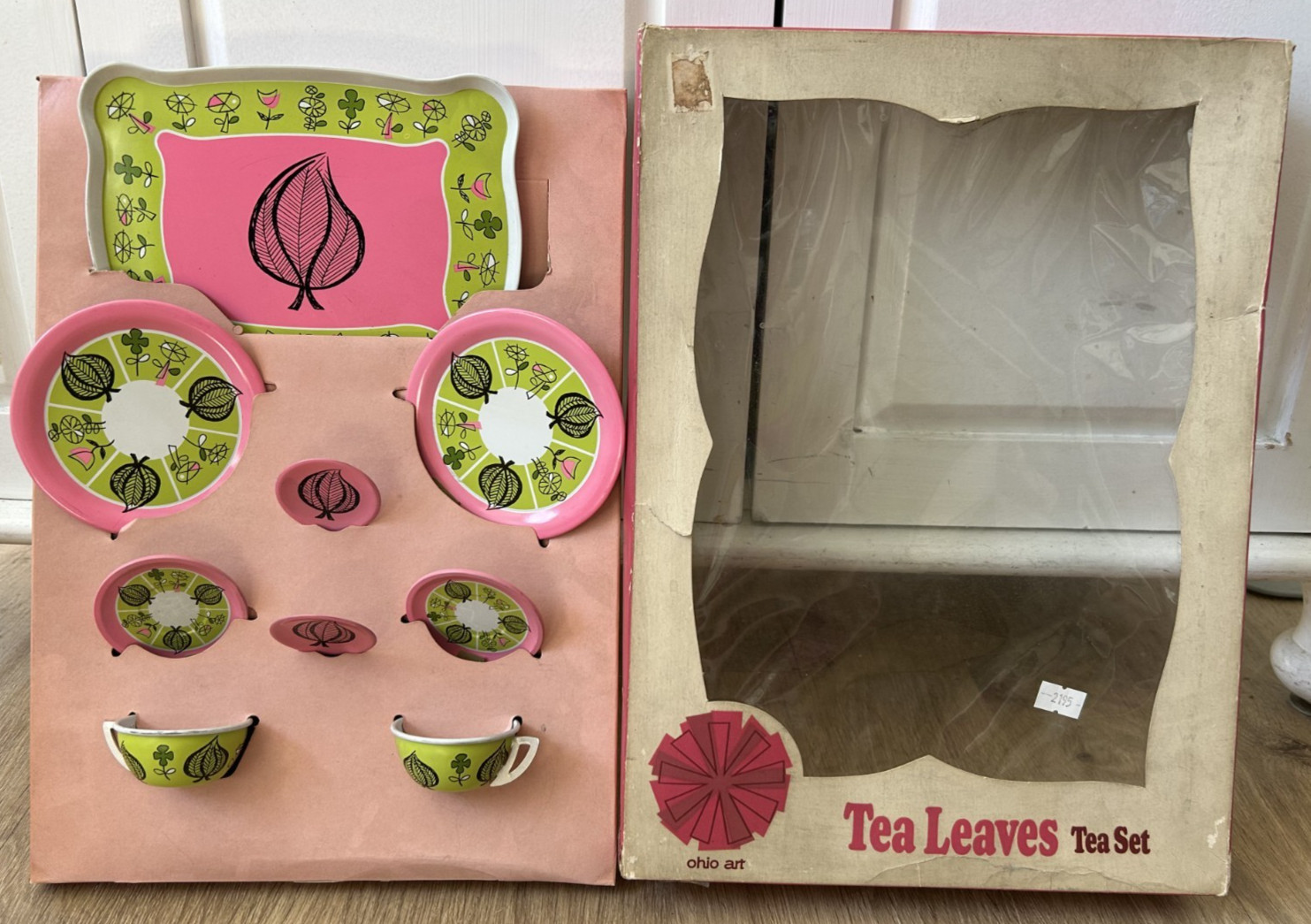 VINTAGE OHIO ART~MID CENTURY TIN LITHO CHILD’S ATOMIC LEAVES SET #407~9 PC w/BOX