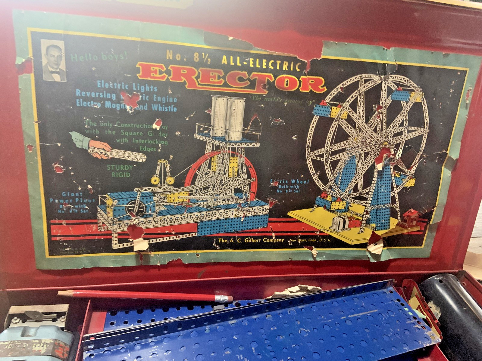 3 different Vintage A. C. Gilbert 8-1/2 Erector Sets w/ Manual & Case