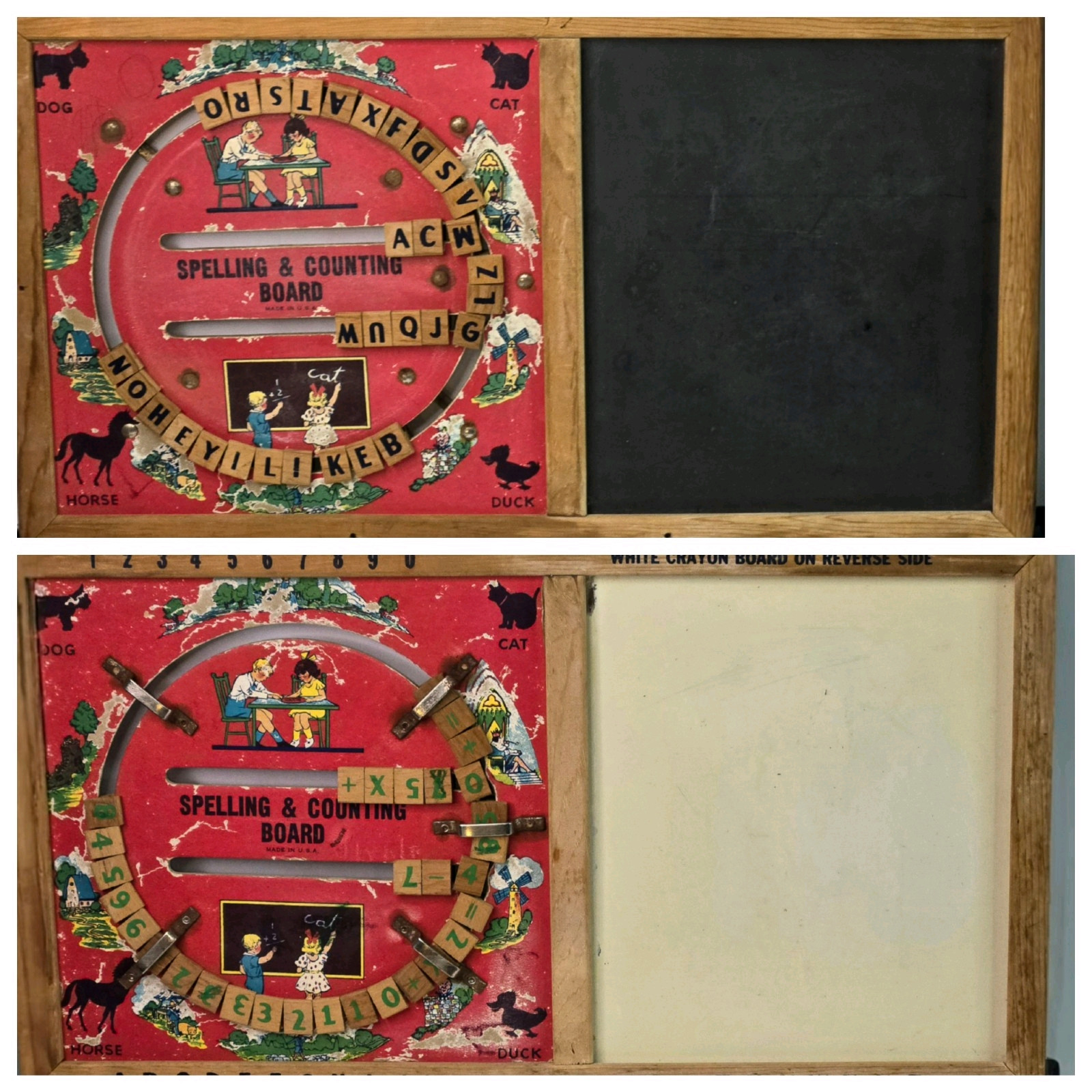 Vtg Rare 20s/30s Educational Board Reversable ABC Math Teachin Black/White Board