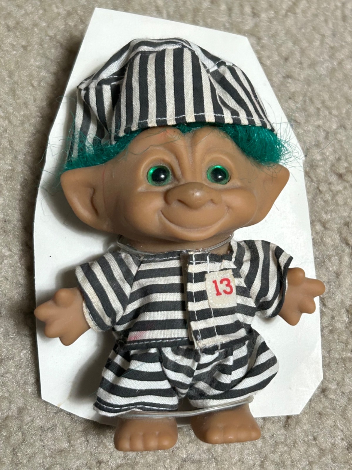 Vintage Ace Novelty Treasure TROLL DOLL Prisoner Inmate 5.5” Green Hair