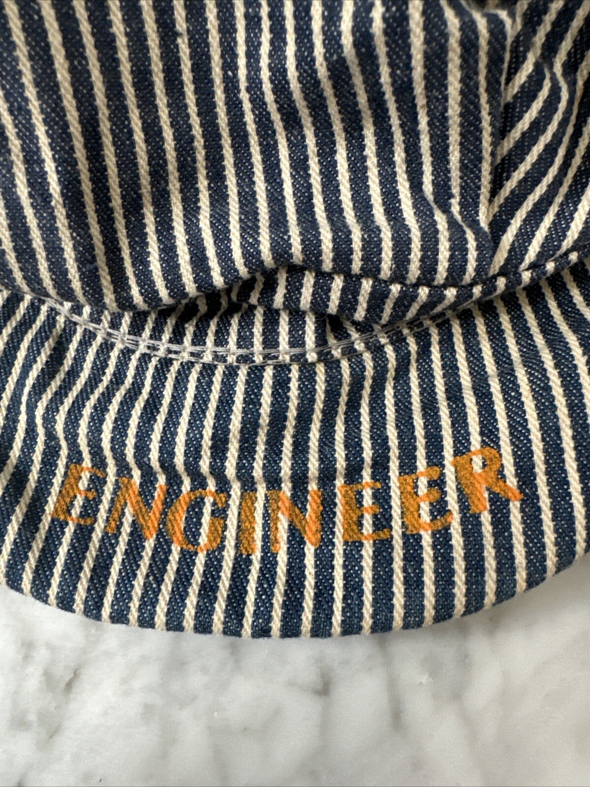 Vtg Childrens Railroad Engineer Style Blue & White Striped Cap Hat Youth Kids