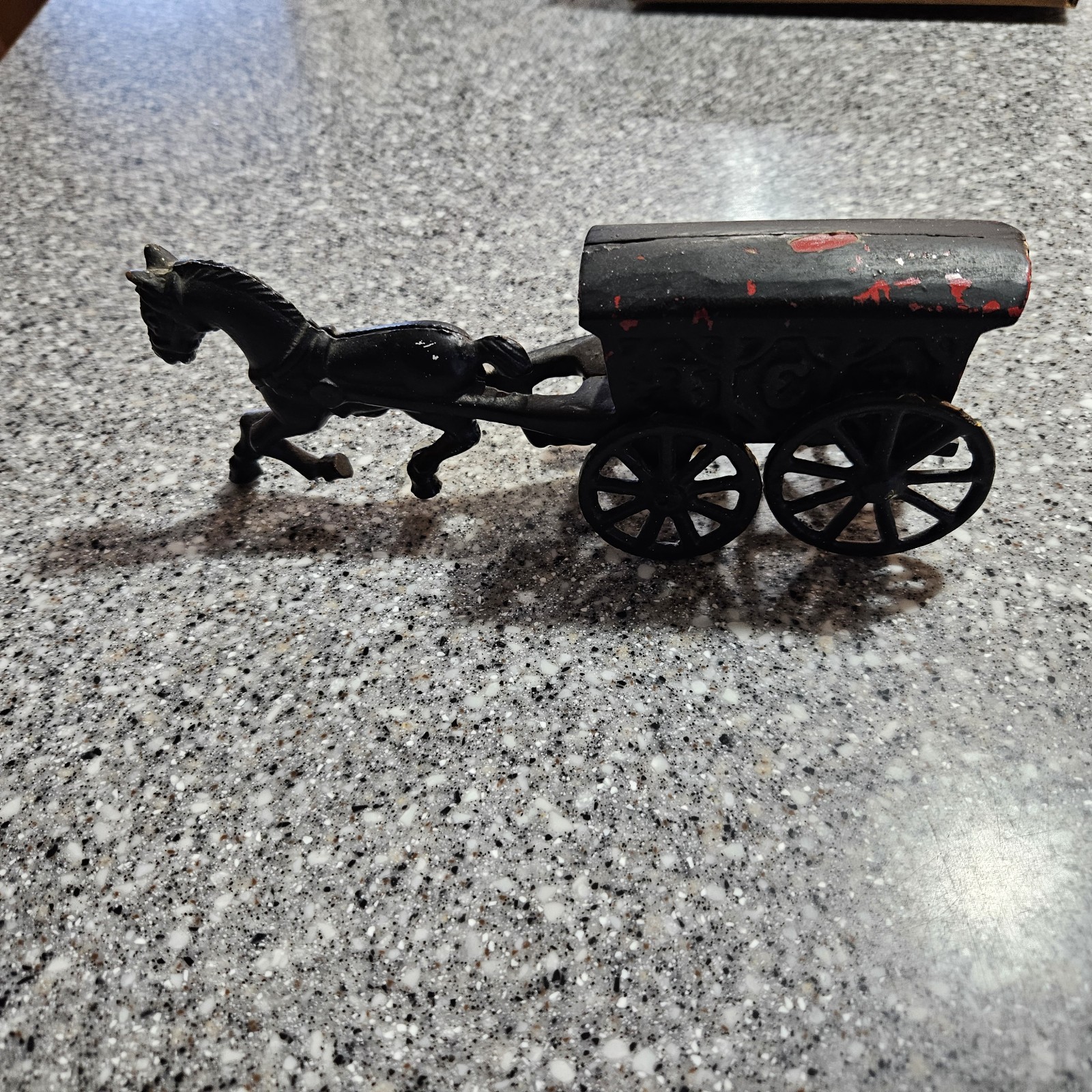 Vintage Cast Iron Replica Of An Early Horse Drawn Ice Wagon. 8″ Long, 3″ Tall.