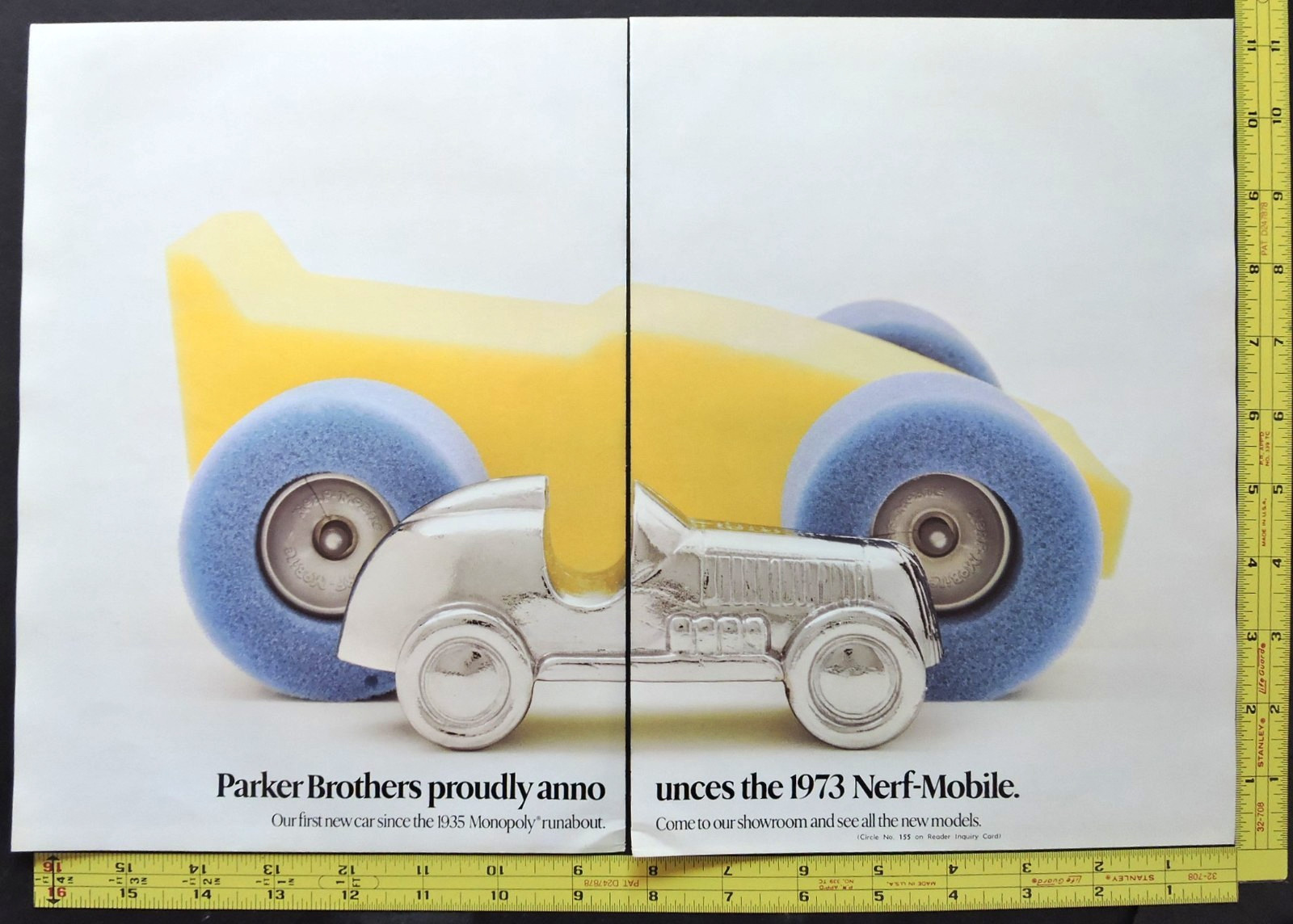 Vtg RARE 1973 color DEALER Ad – Parker Brothers N E R F Race Car Intro 1970’s