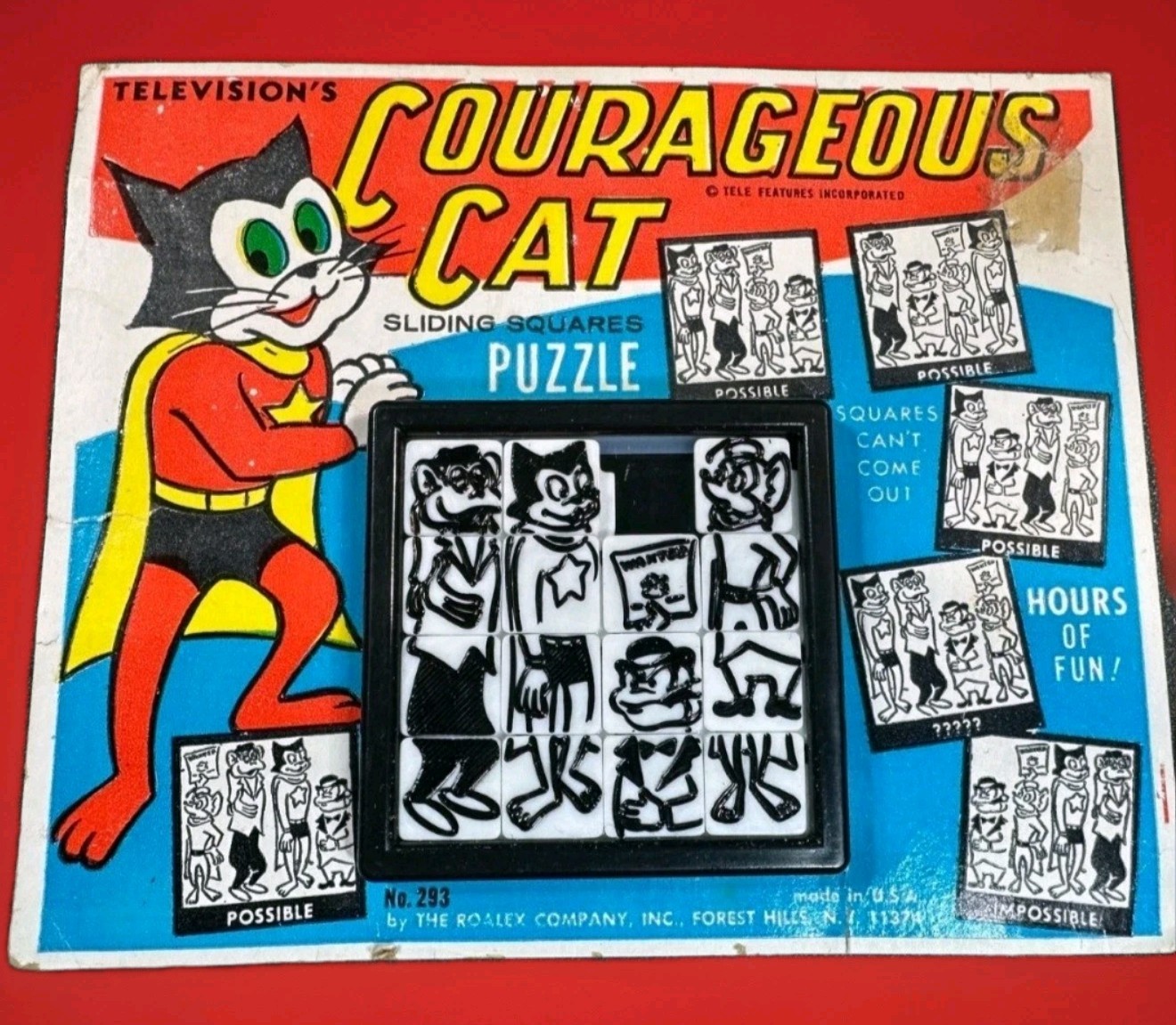 1960’s “COURAGEOUS CAT” Bob Kane Original ROALEX “SLIDE PUZZLE” On The CARD
