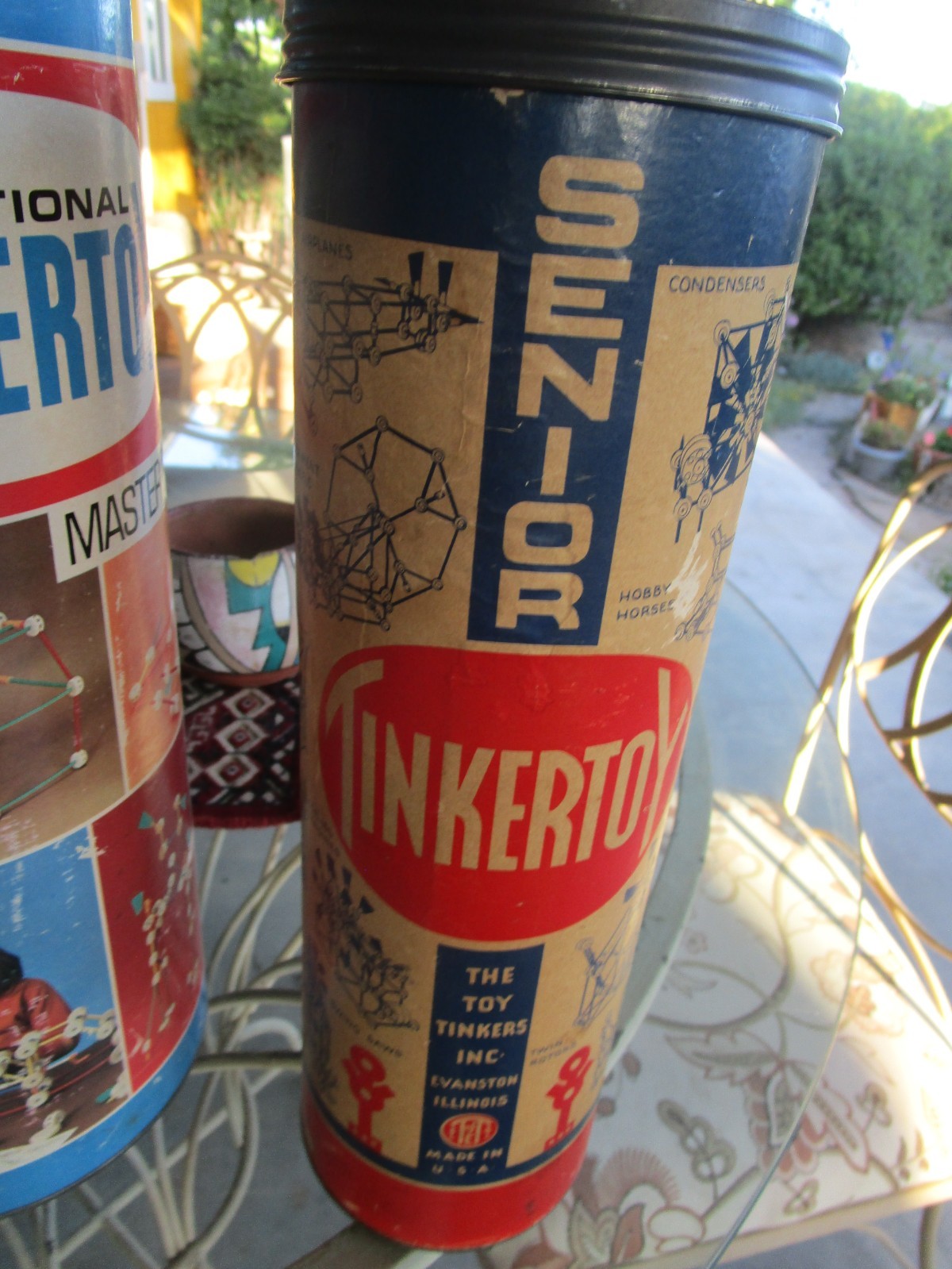 VTG. LOT 3 CAN OLD TINKER TOYS 14-13-12.75 HAS CONTENTS