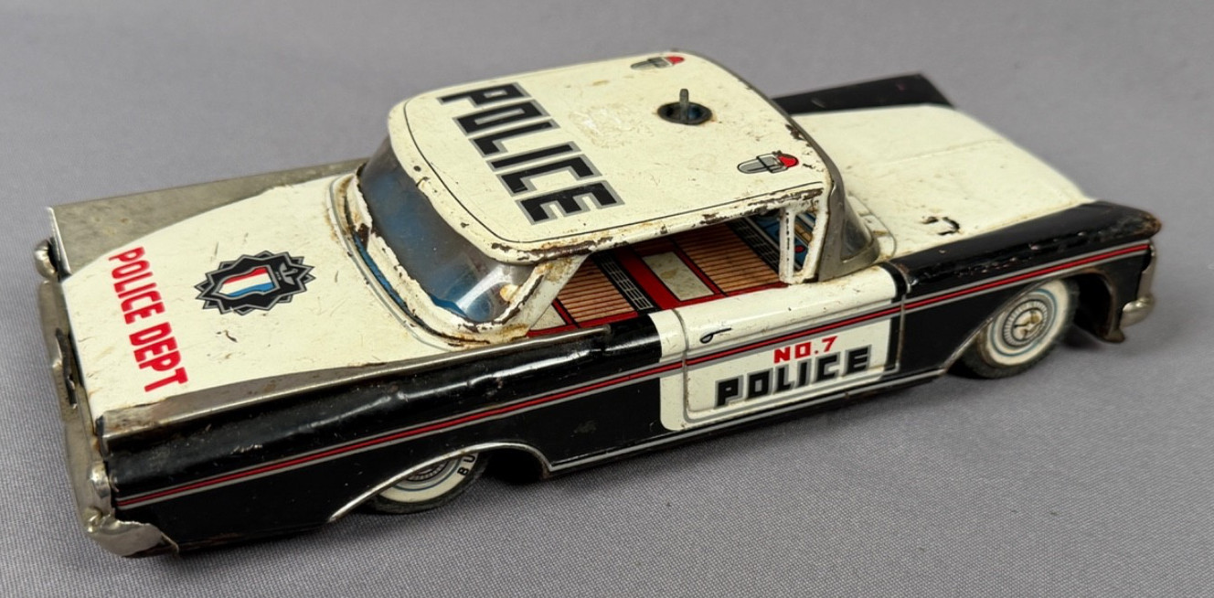 VTG 1959 Yonezowa Buick Police Car No. 7 Tin Litho Friction Toy Japan