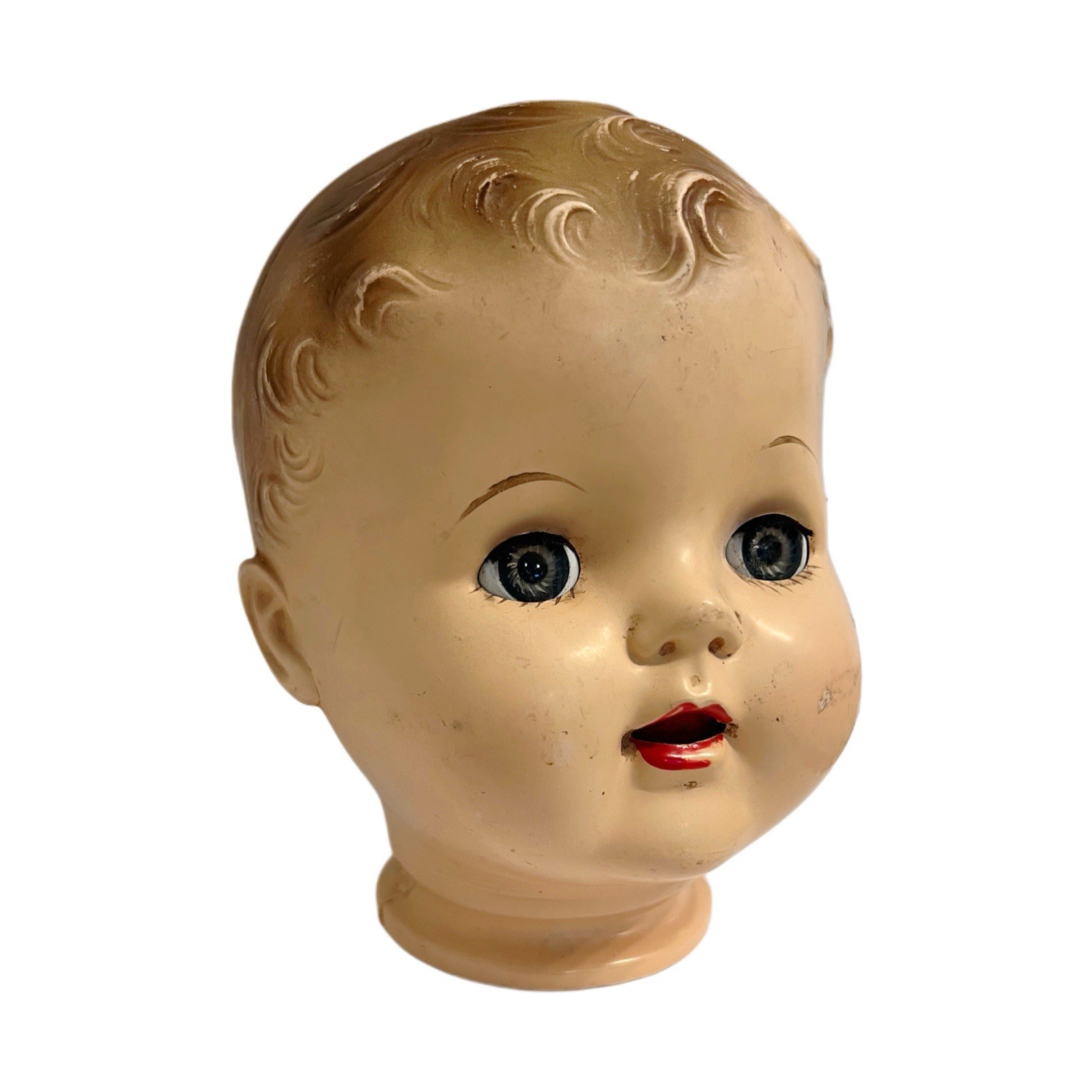 Vintage Hard Plastic Blue Sleepy Eyes Doll Head 6 in x 6 in