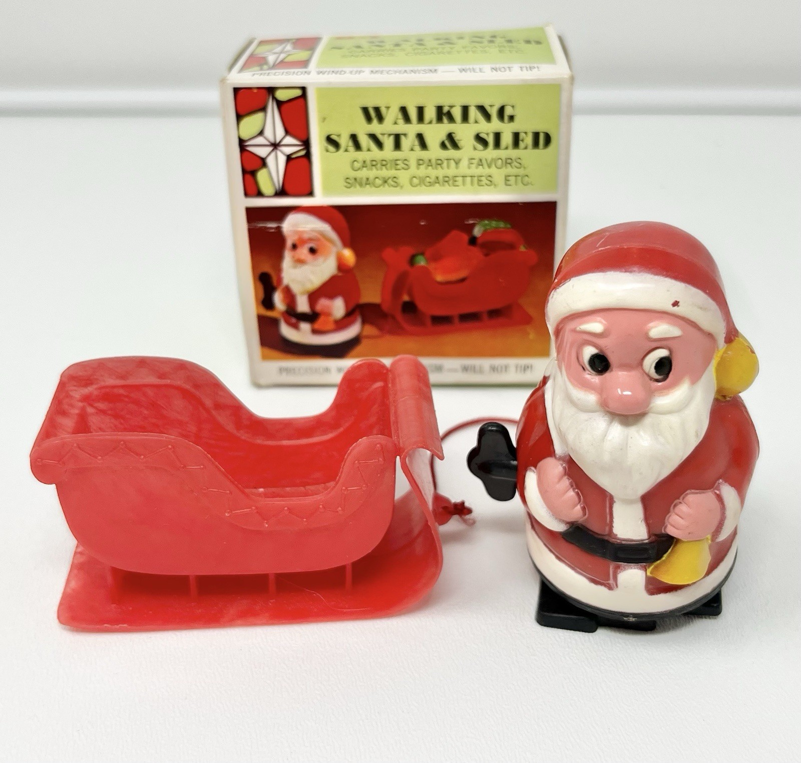 Vintage 1968 Christmas Santa W/Sled Wind Up Toy W/Box Hong Kong Not Working Read