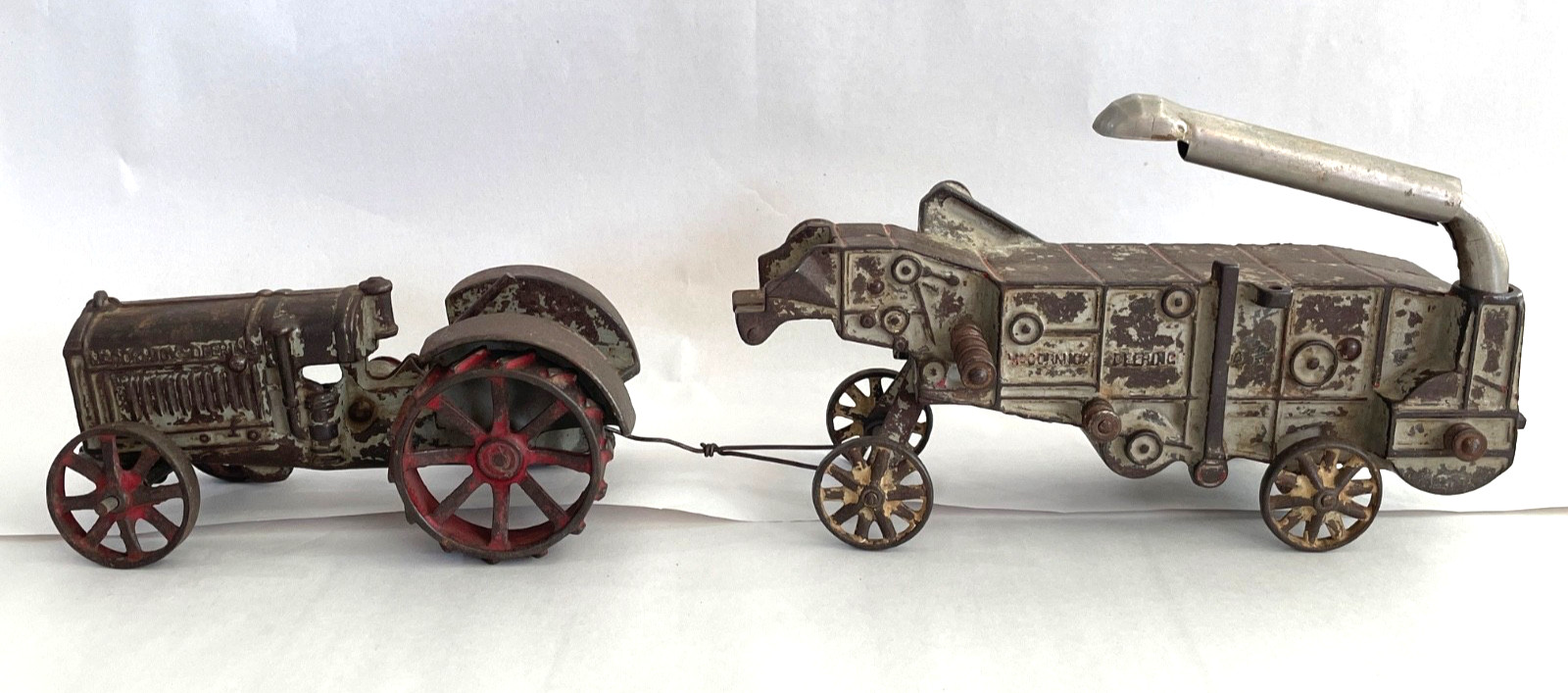 Antique Original Arcade Cast Iron McCormick-Deering Threshing Machine & Tractor