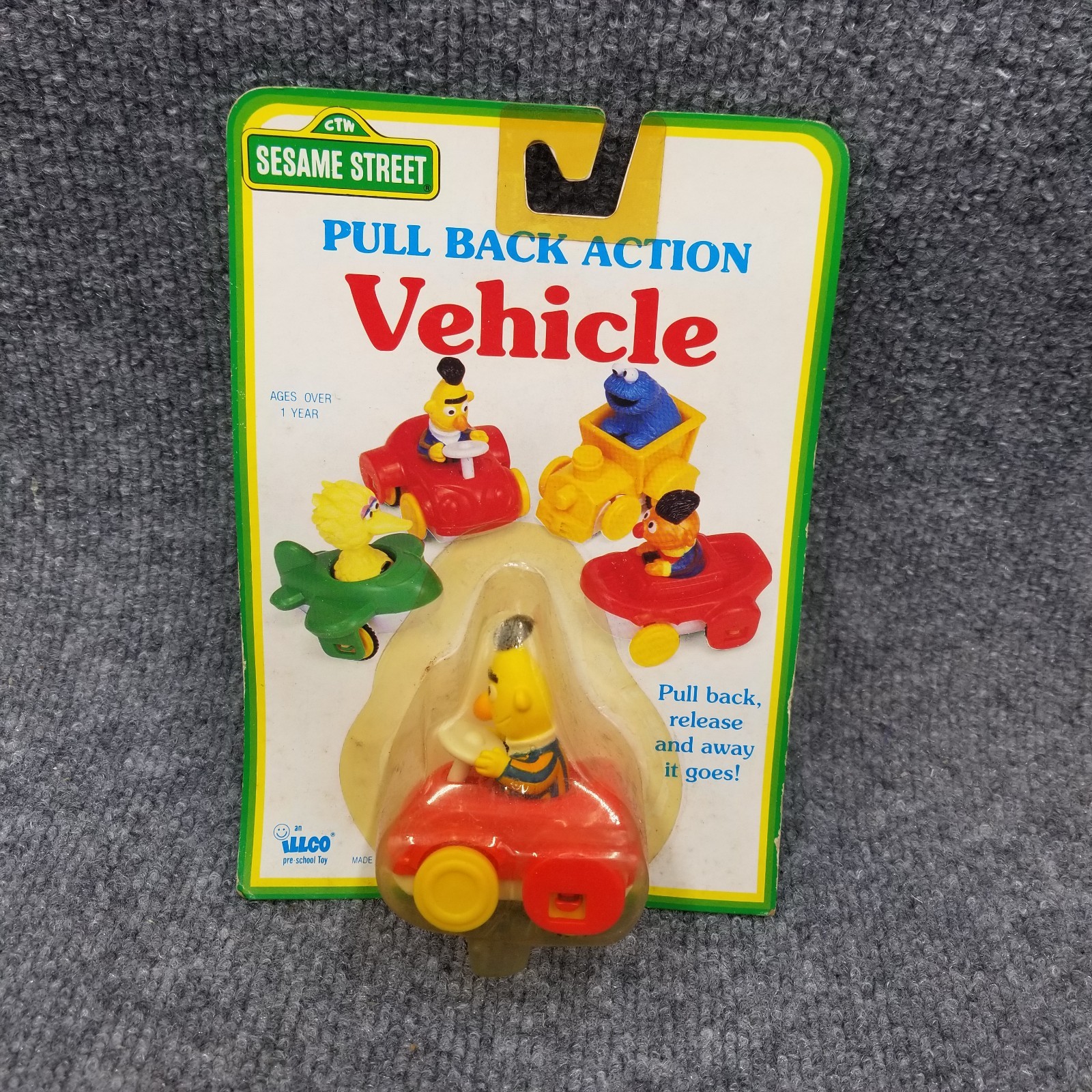 Vintage Bert Sesame Street Car Toy Illco Pull Back Action 90s NOS