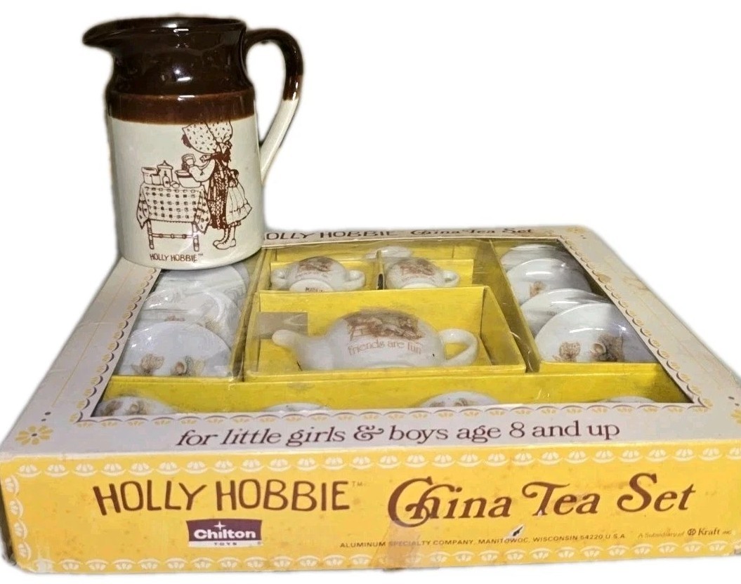 1970’s vintage Holly Hobbie Chilton china tea set w/original box + HH Pitcher