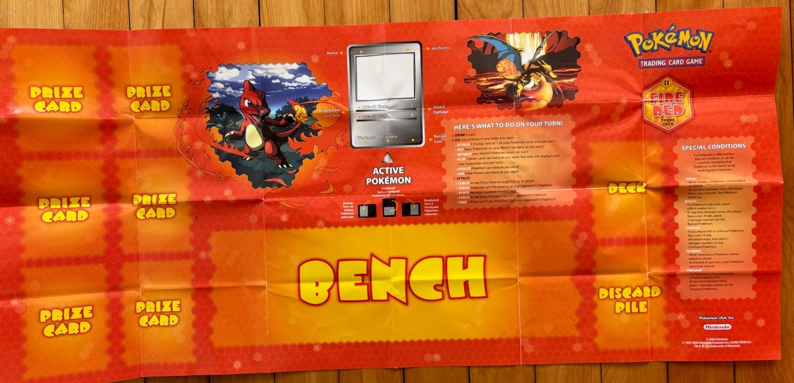 Pokemon TCG Fire Red Deck Playing Mat 26”x12” 2004