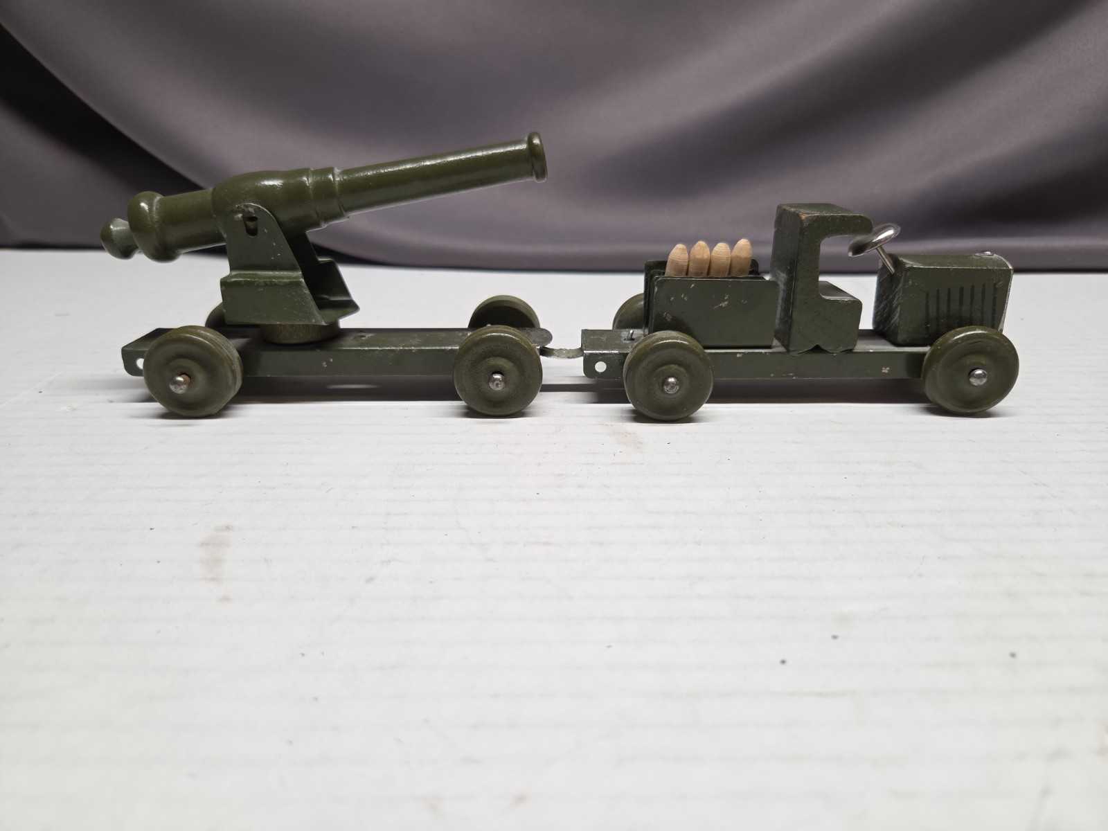 Transogram Gold Medal Playwoodies Military Truck & Canon Vintage Wooden Toy WW2