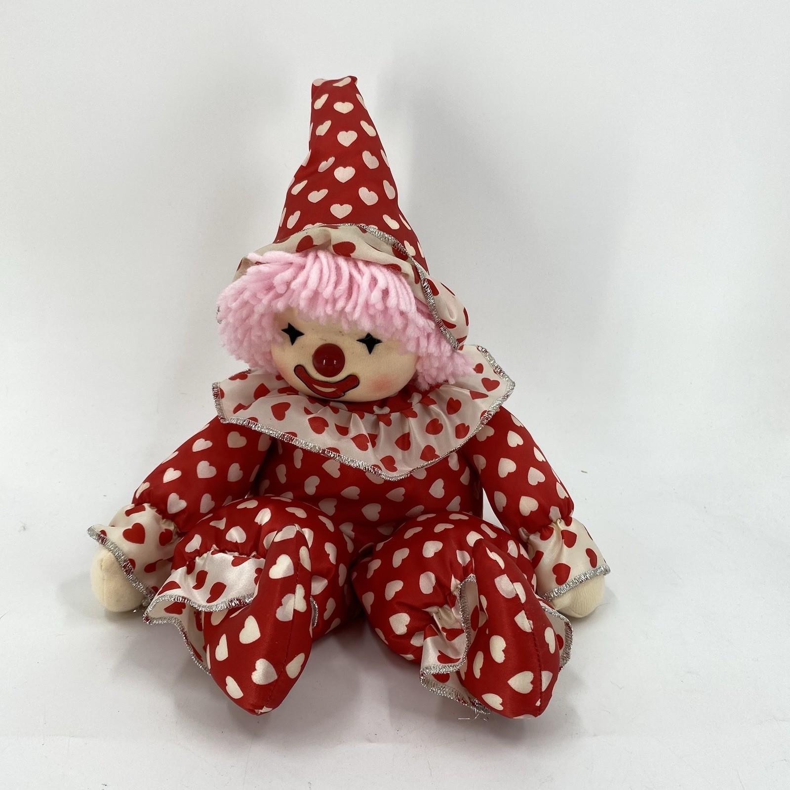 Poter Toys Musical Baby Clown Plush Moving Head Red White Hearts Vtg 1980s