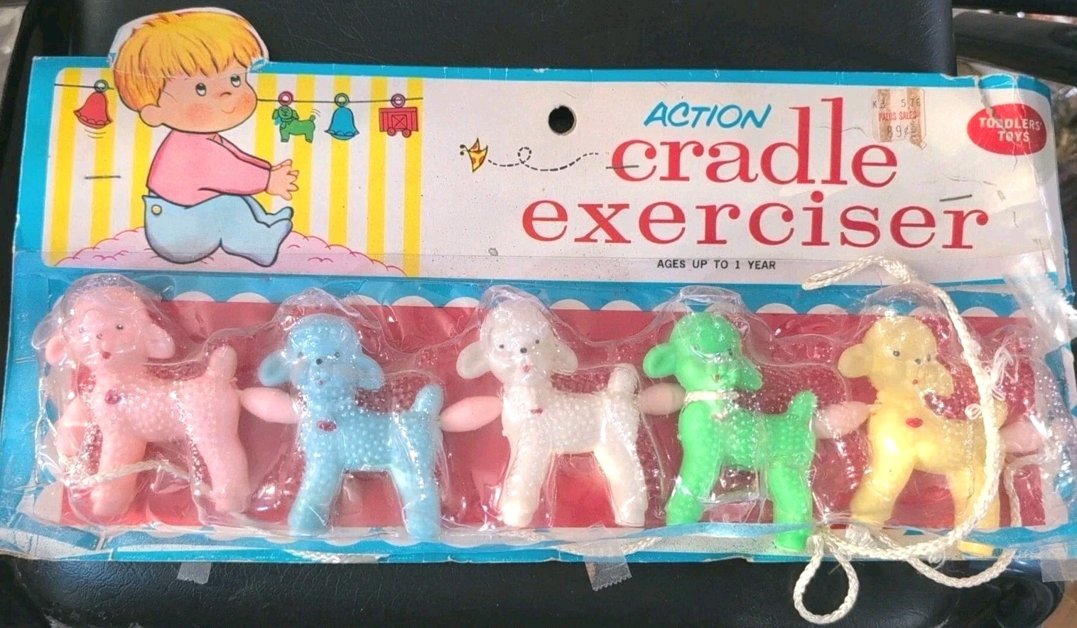 Vintage Retro Baby Cradle Crib Toy Exerciser New in Package Colorful Plastic