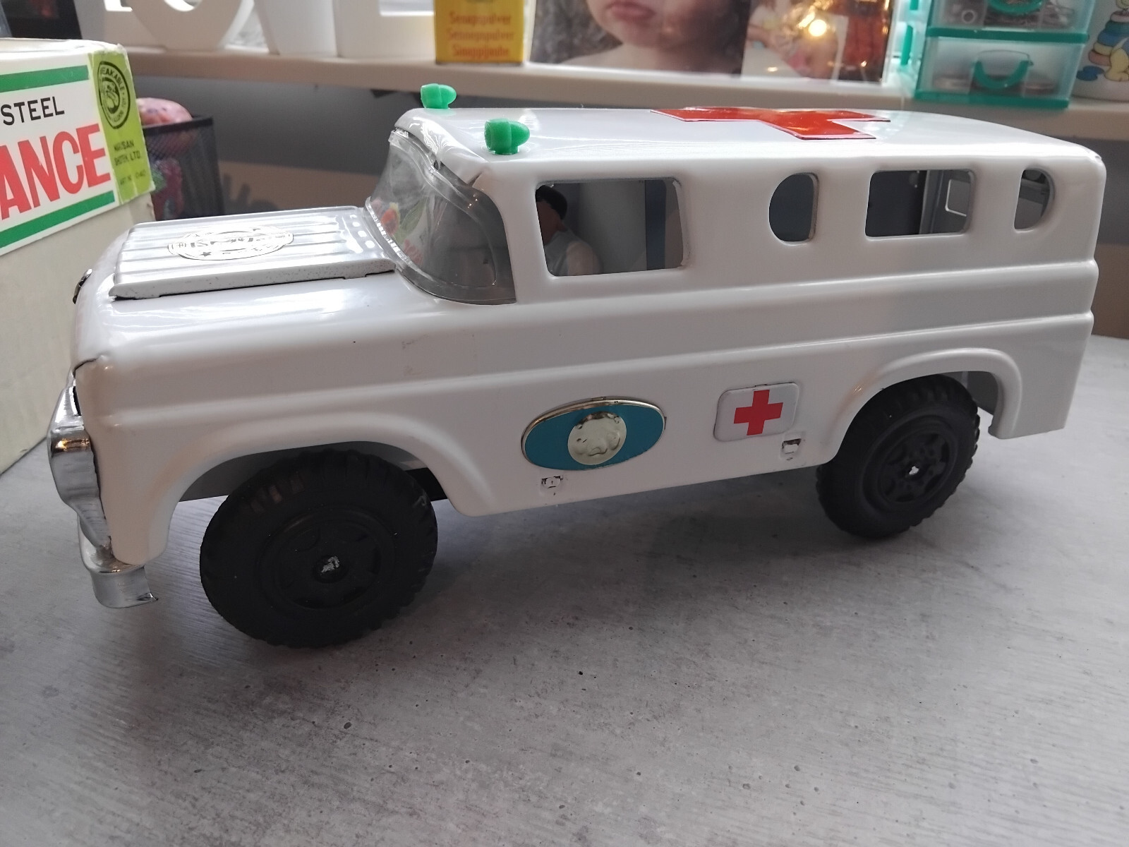 Rare,Mint,Marusan,Japan,Bulldog,Ford,ambulance,tin,original box,50’s,see video