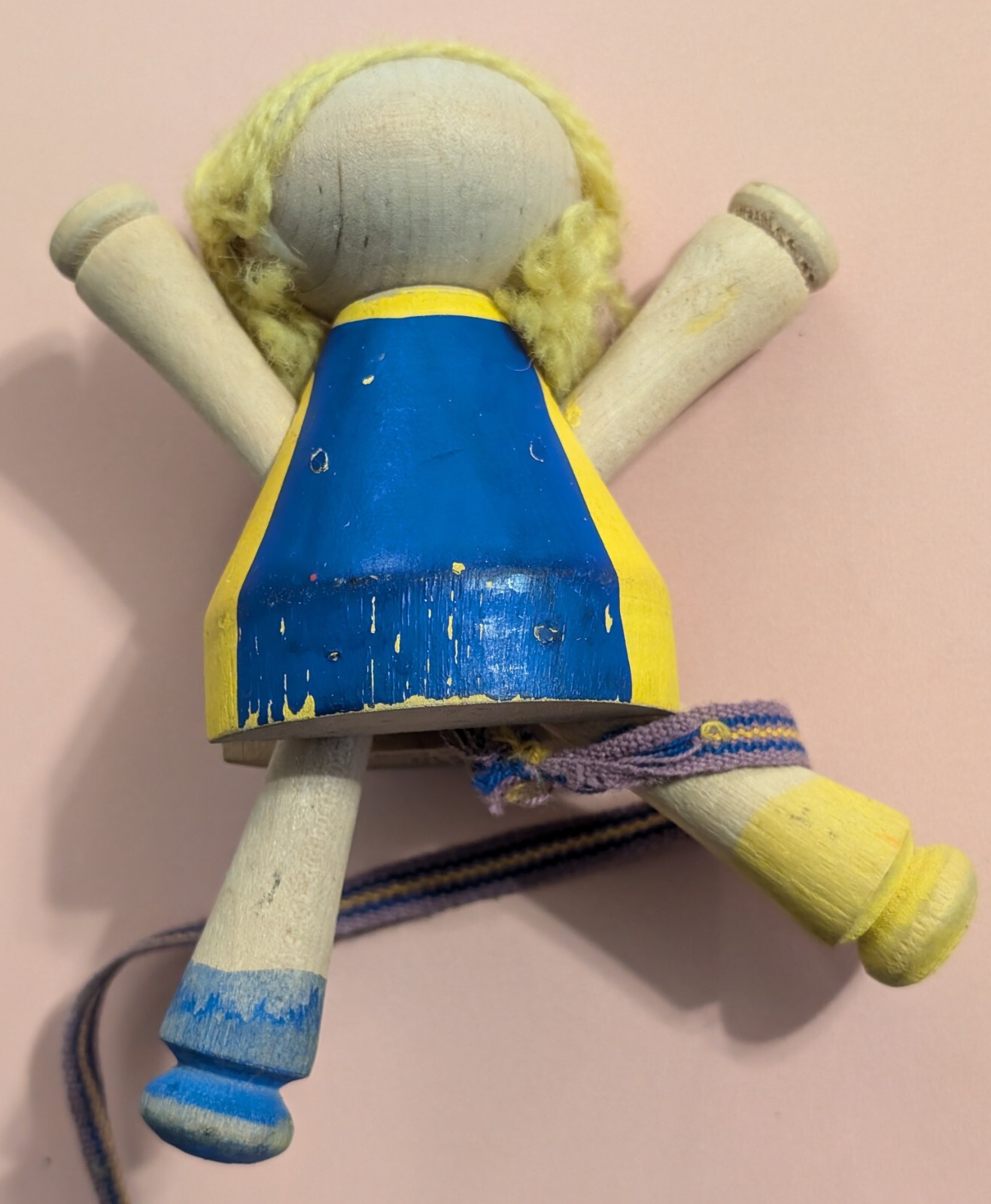 Vtg Wooden Blonde Girl Pull Cord Puppet Doll – Sweden – Rare Torsten Klintas Toy