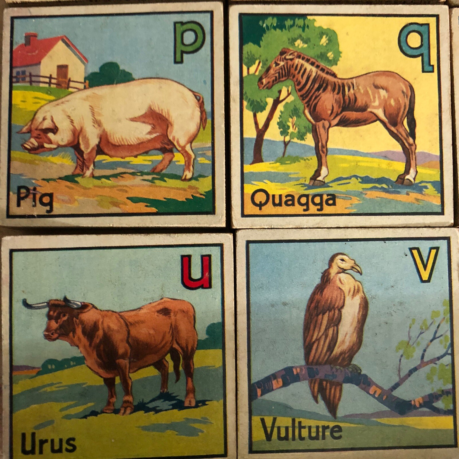 Vintage Victory’s Children’s Blocks Letters Removable 2 Sided Animal ‘s on Back