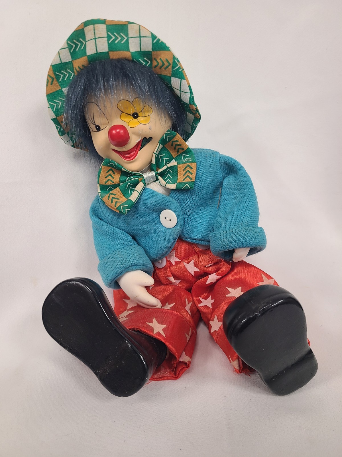 Vintage Porcelain Clockwork Clown Doll Wind Up Musical Toy
